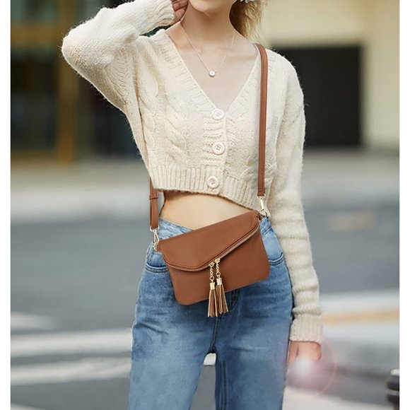 Purse Double Tassel Zippers Lightweight Flapover Handbag with Wristlet Strap CA - Picture 7 of 7